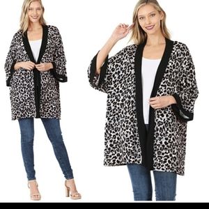 Animal Leopard Print Open Front Kimono/Cardigan